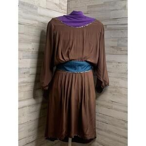 ANTHROPOLOGIE CHAMPAGNE & STRAWBERRY BROWN & TEAL HI/LO DRESSS SIZE SMALL